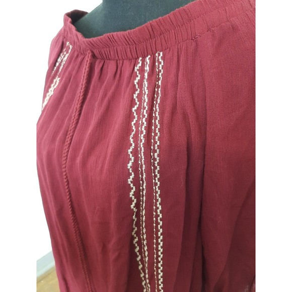 NEW Rose & Grace NYC Blouse Medium Off Shoulder Maroon Peasant Embroidered Boho - Picture 6 of 9